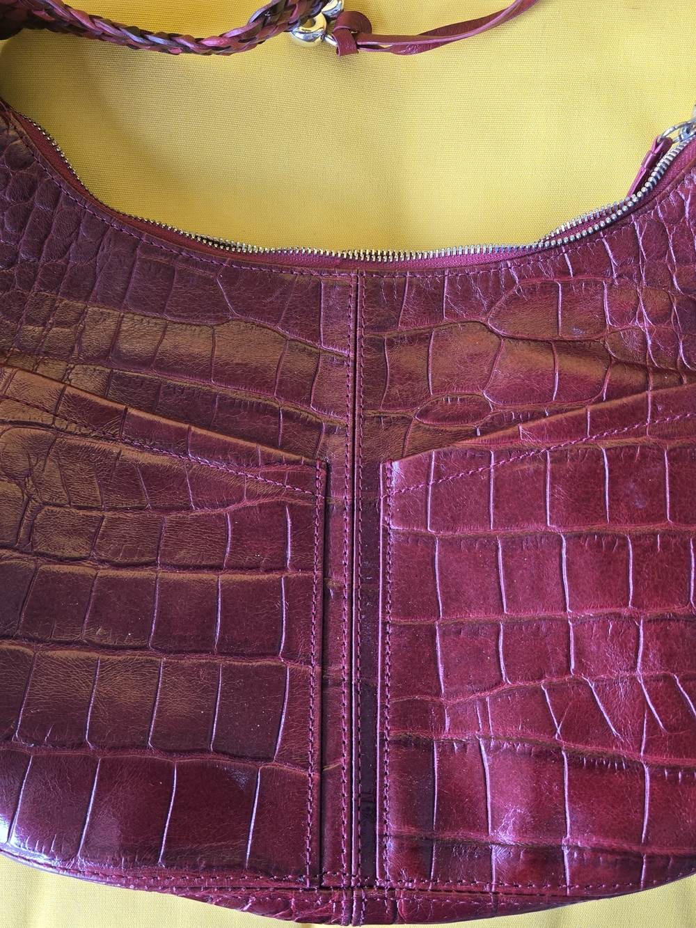 Brighton Croc-Embossed Shoulder Bag in Deep Wine - Picture 5 of 12